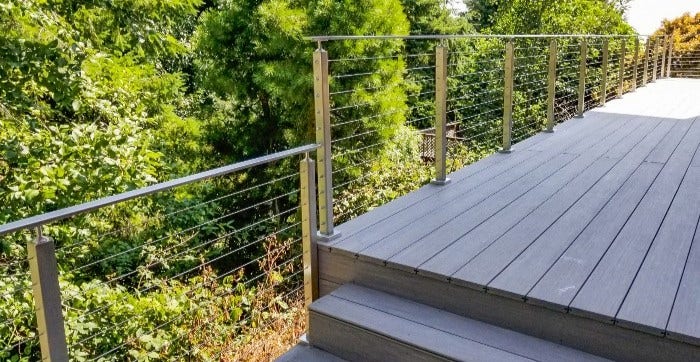 Skyline Framed Glass Railing gives your deck a modern, clean look with glass railing.