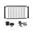 Parts and pieces of the gate kit include gate uprights, a top rail, a bottom rail, balusters & spacers, hinges and a self-closing latch.
